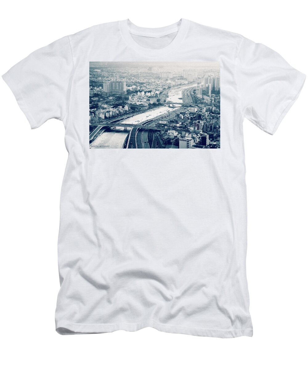 Monochrome T-Shirt featuring the photograph The Bisection of Saigon by Joseph Westrupp