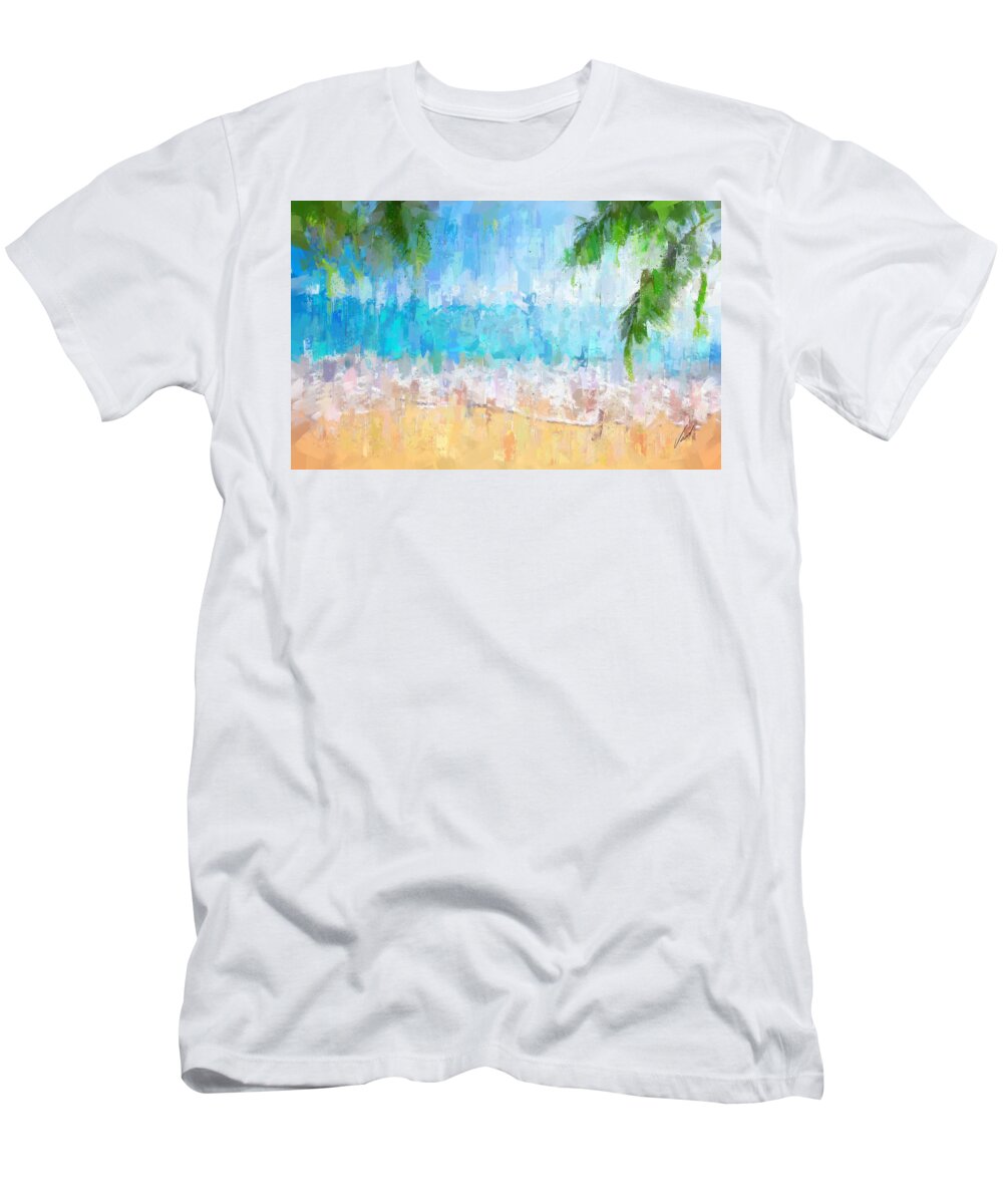 Blue Skye T-Shirt featuring the painting The blue skye - Aloha Hawaii by Vart Studio
