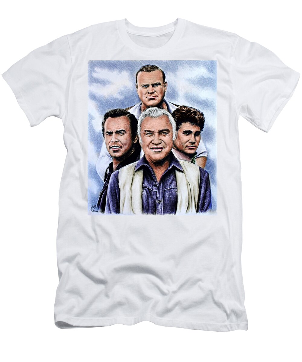 Bonanza T-Shirt featuring the drawing The Cartwrights colour ver by Andrew Read