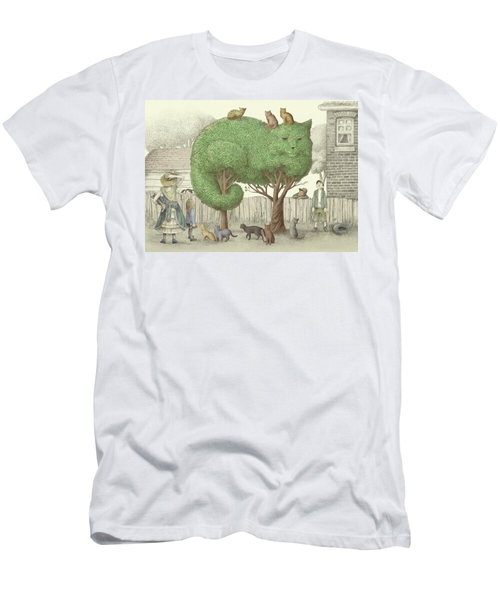 Cat T-Shirt featuring the drawing The Cat Tree by Eric Fan