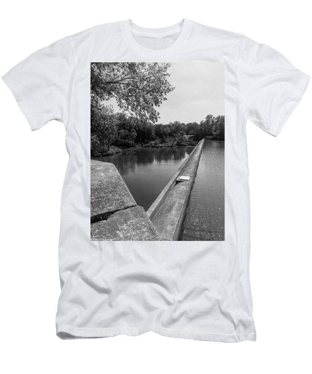 Black And White T-Shirt featuring the photograph The Dam by Kelly Thackeray