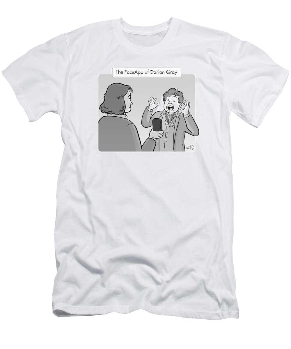 Captionless T-Shirt featuring the drawing The FaceApp of Dorian Gray by Ellis Rosen