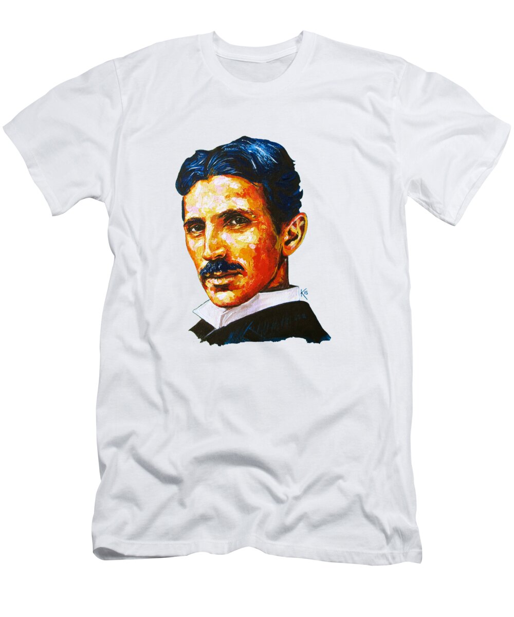  Portrait T-Shirt featuring the painting The Great Inventor by Konni Jensen