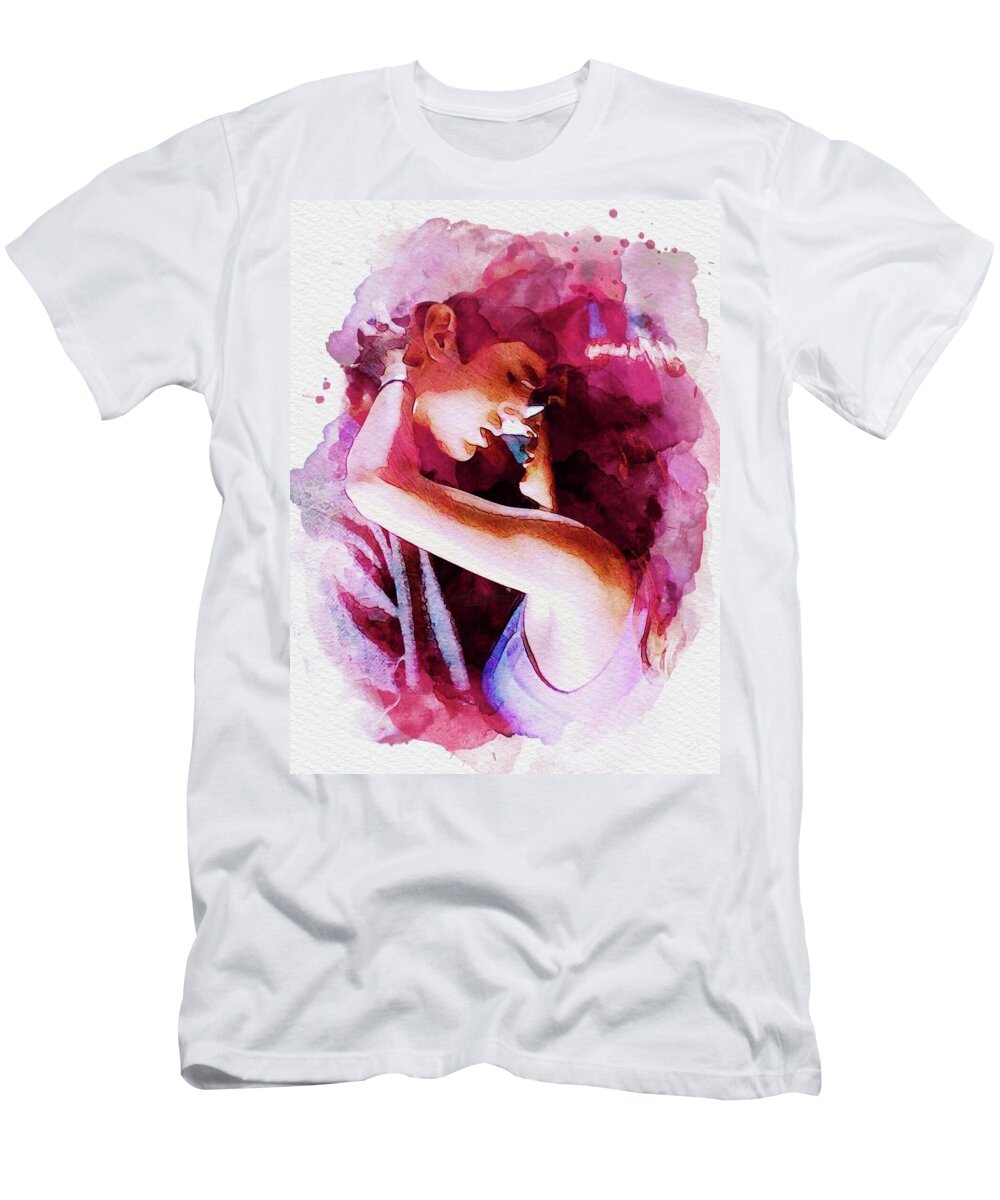 Kiss T-Shirt featuring the mixed media The Kiss by Shehan Wicks