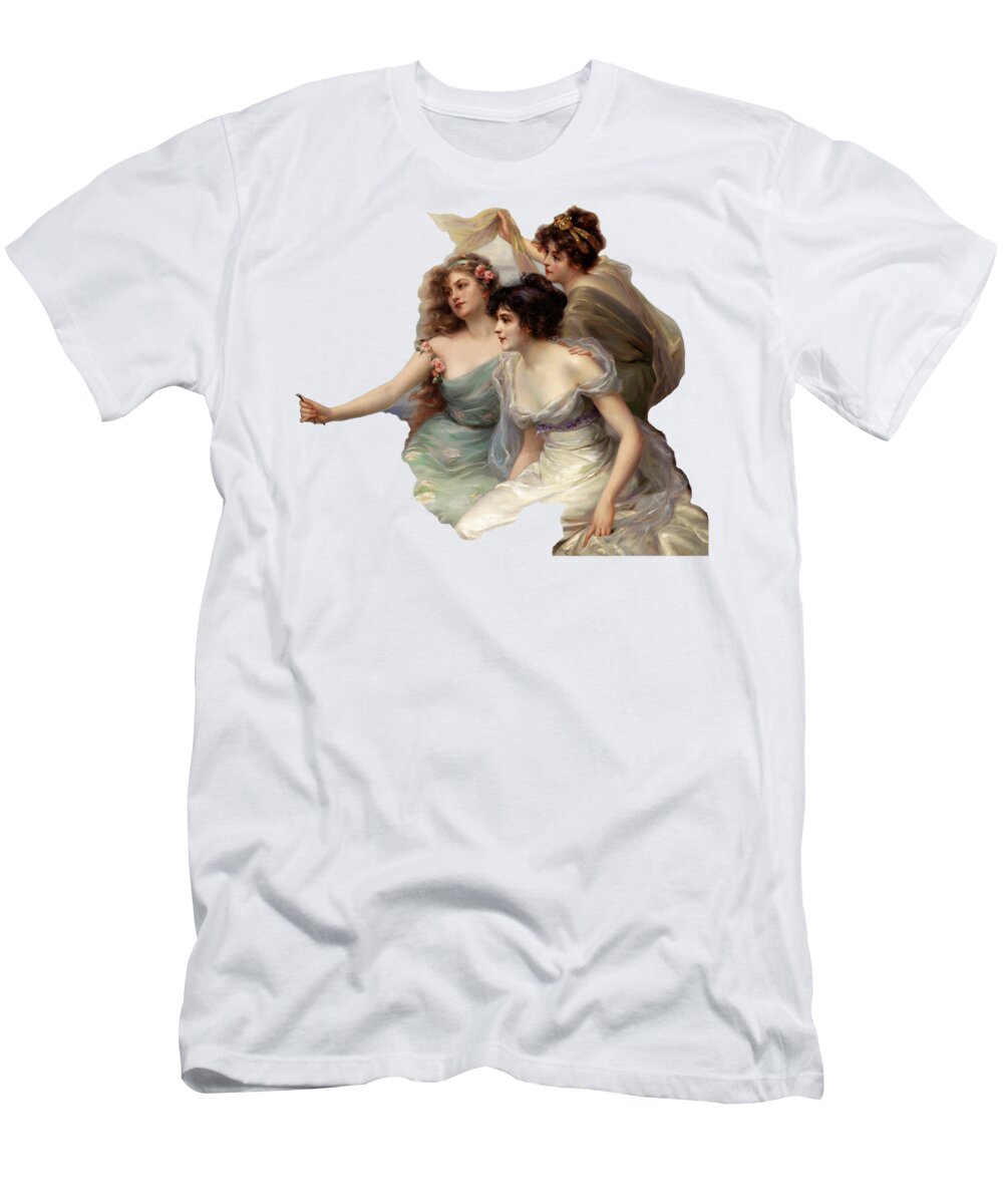 The Three Graces T-Shirt featuring the painting The Three Graces Die drei Grazien by Edouard Bisson by Rolando Burbon
