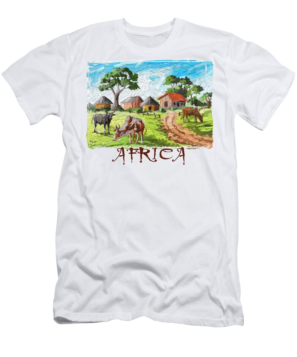 Palette Knife T-Shirt featuring the painting Three Cows by Anthony Mwangi