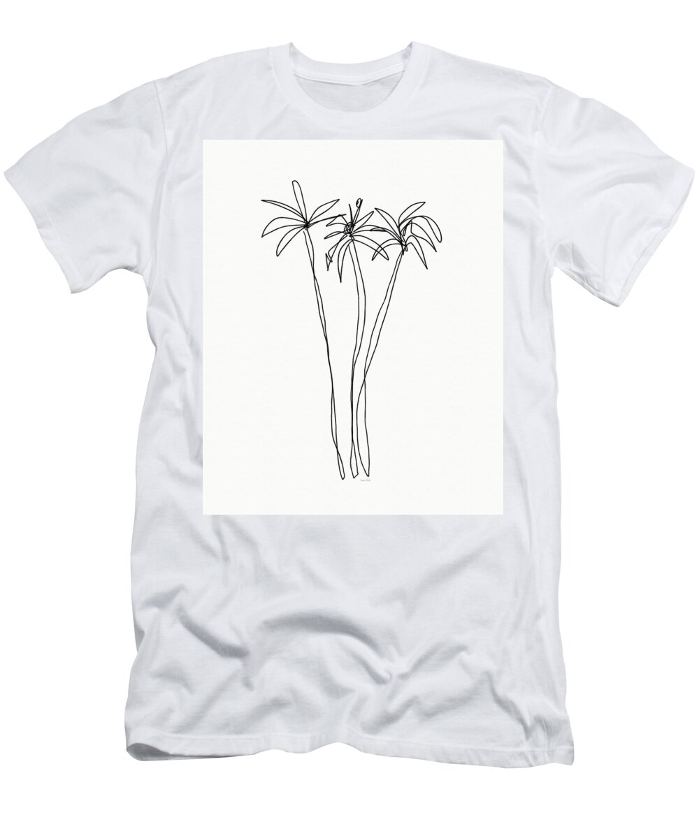 Trees T-Shirt featuring the drawing Three Tall Palm Trees- Art by Linda Woods by Linda Woods