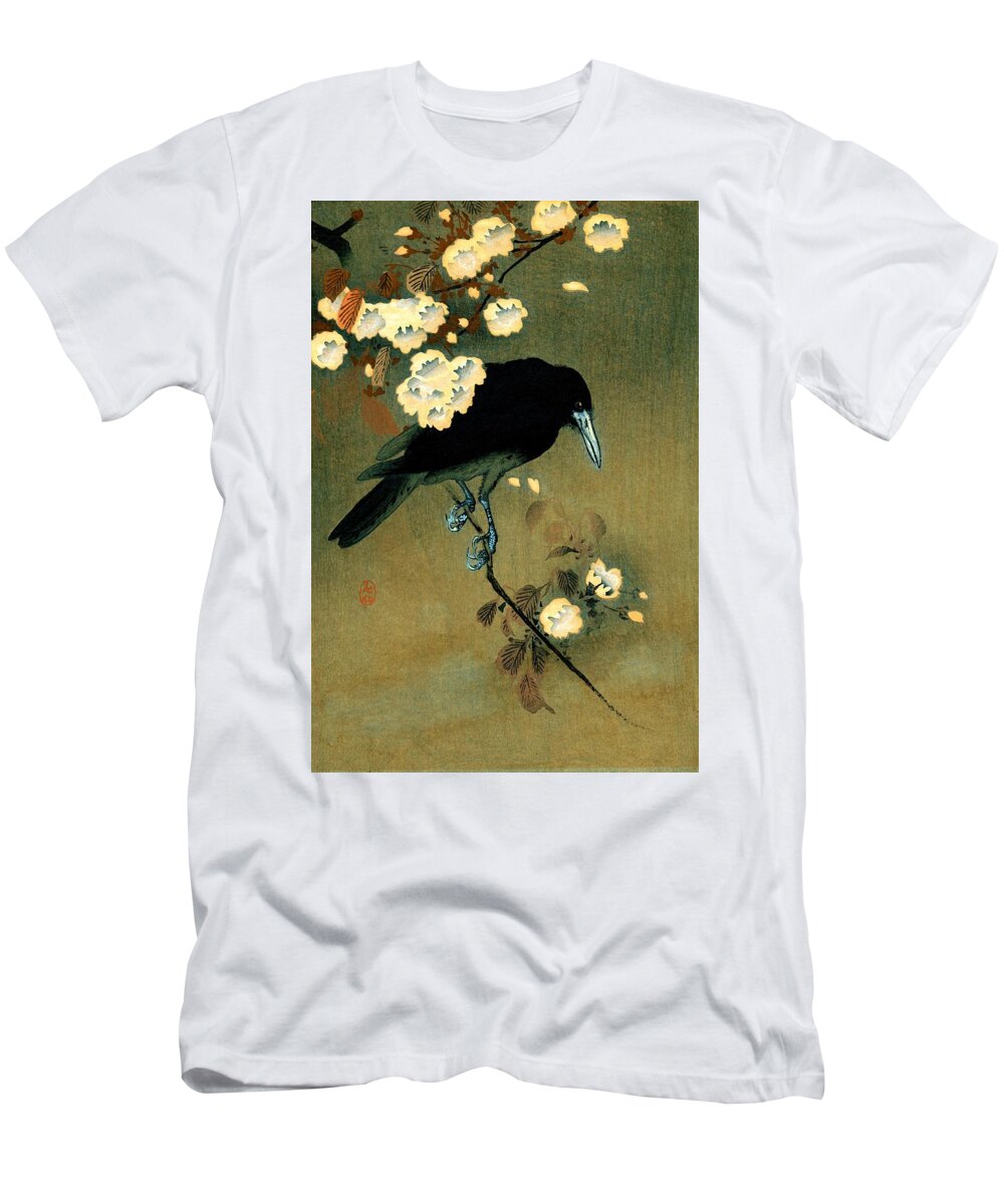 Ohara T-Shirt featuring the painting Top Quality Art - Crow and Blossom by Ohara Koson