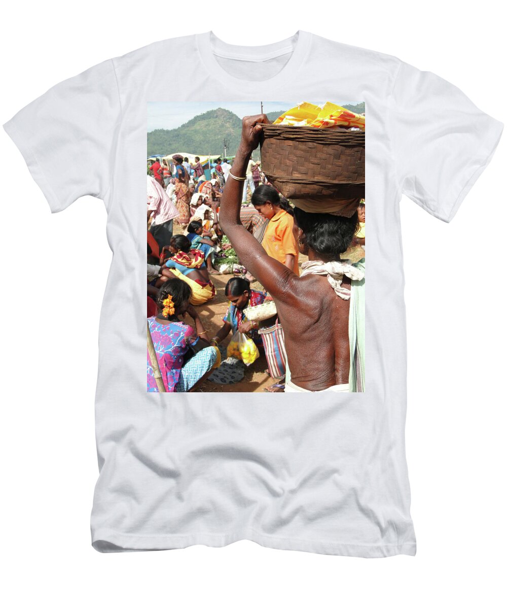 Women T-Shirt featuring the photograph Tribal women carry goods on their heads by Steve Estvanik