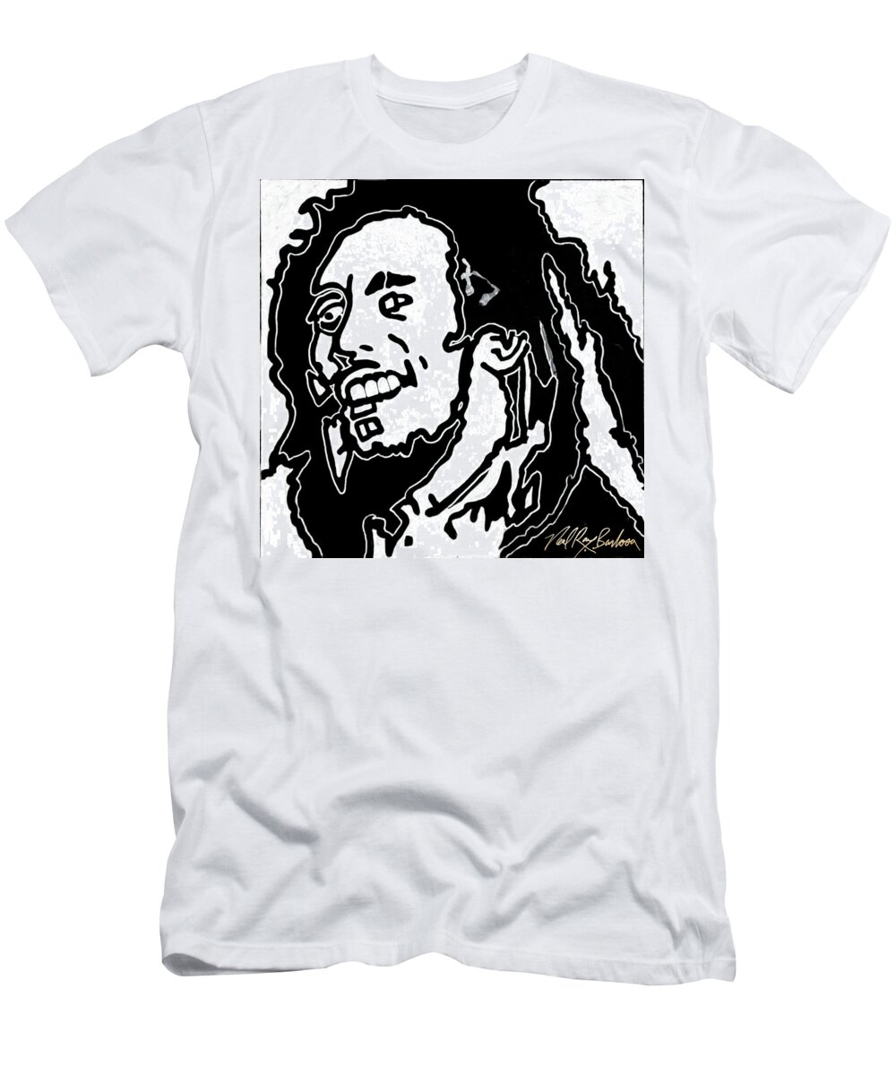 Bob Marllry T-Shirt featuring the painting Tribute to bob marley by Neal Barbosa