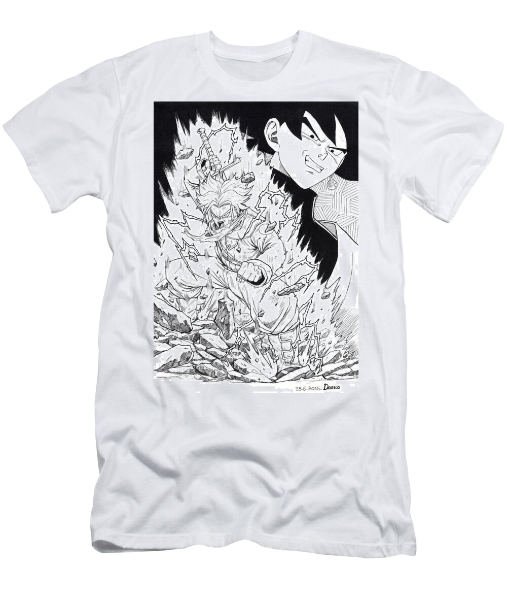 Dragon Ball Z T-Shirt featuring the drawing Trunks vs Goku Black by Darko B