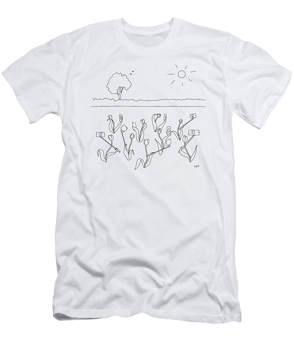 Captionless T-Shirt featuring the drawing Tulip Selfies by Adam Douglas Thompson