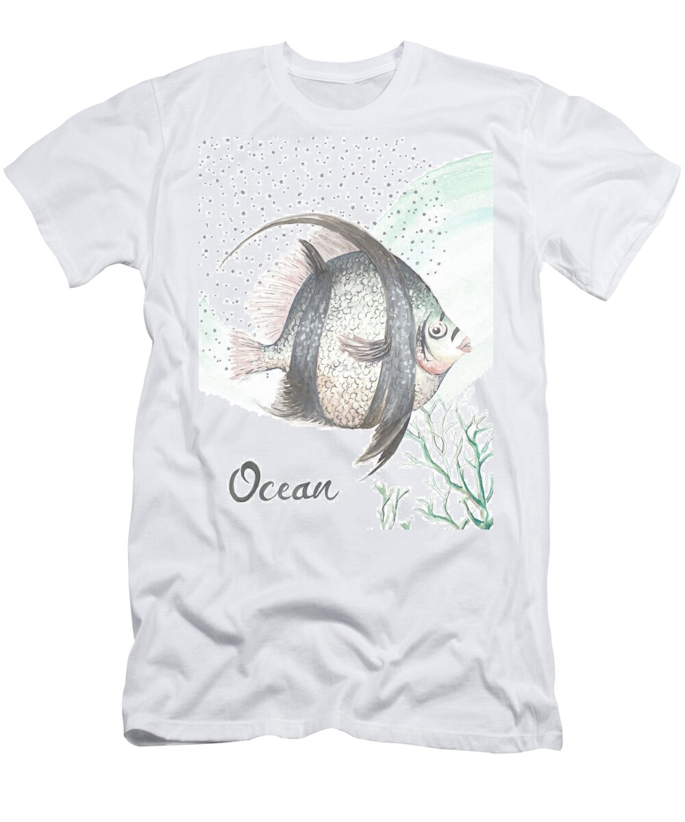 Ocean T-Shirt featuring the painting Turquoise Ocean Fish by Patricia Pinto