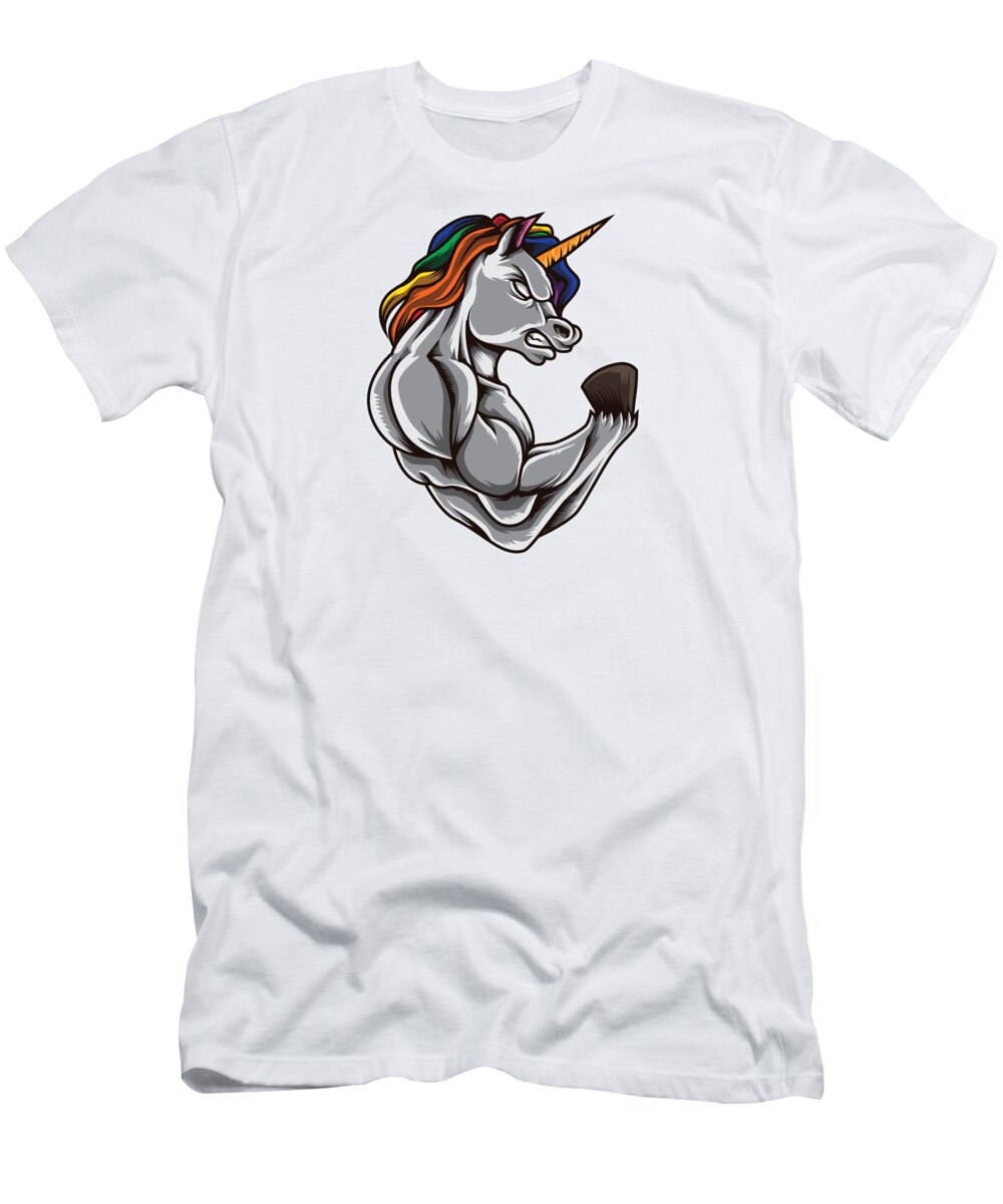 Fitness T-Shirt featuring the digital art Unicorn At The Gym Training Fitness Muscles Power by Mister Tee