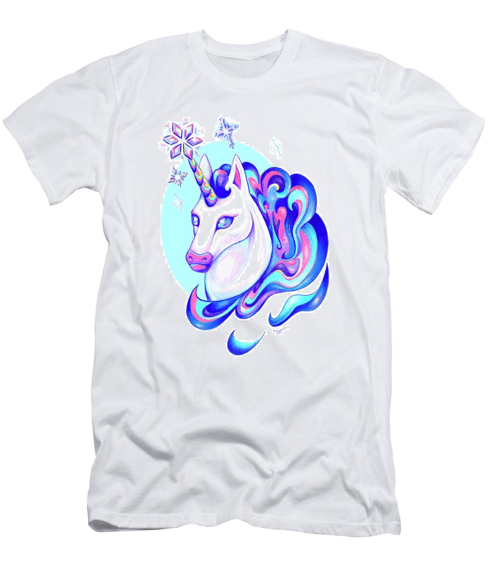 Unicorn T-Shirt featuring the drawing Unicorn Winter by Sipporah Art and Illustration