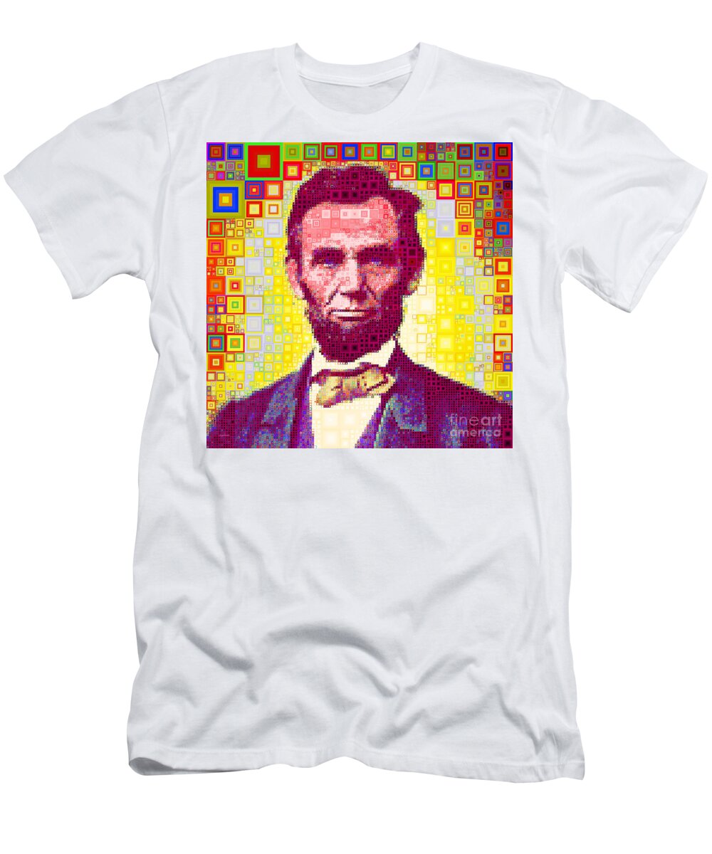 Wingsdomain T-Shirt featuring the photograph United States President Abraham Lincoln in Abstract Squares 20190201sq by Wingsdomain Art and Photography