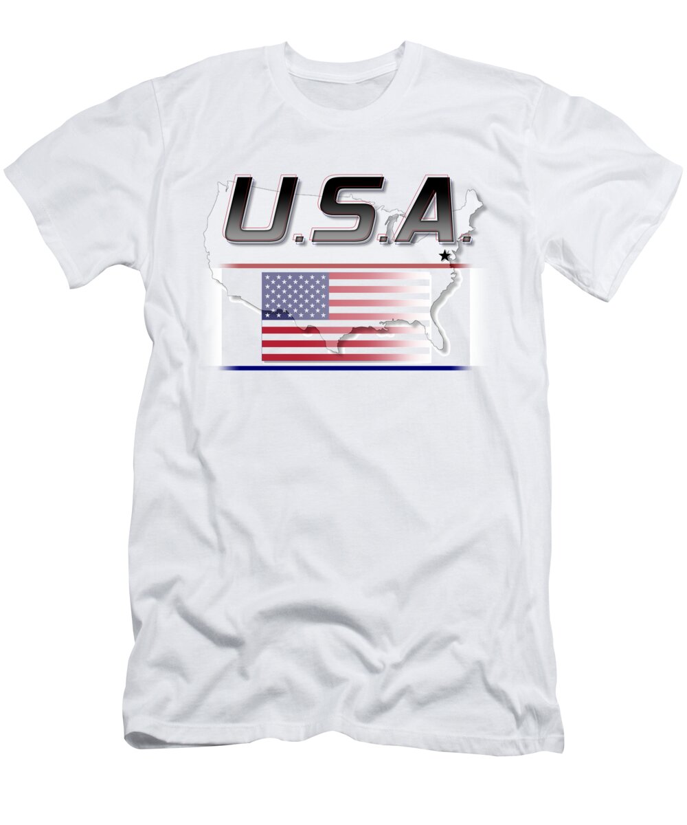 United States T-Shirt featuring the digital art U.S.A. Horizontal Print by Rick Bartrand