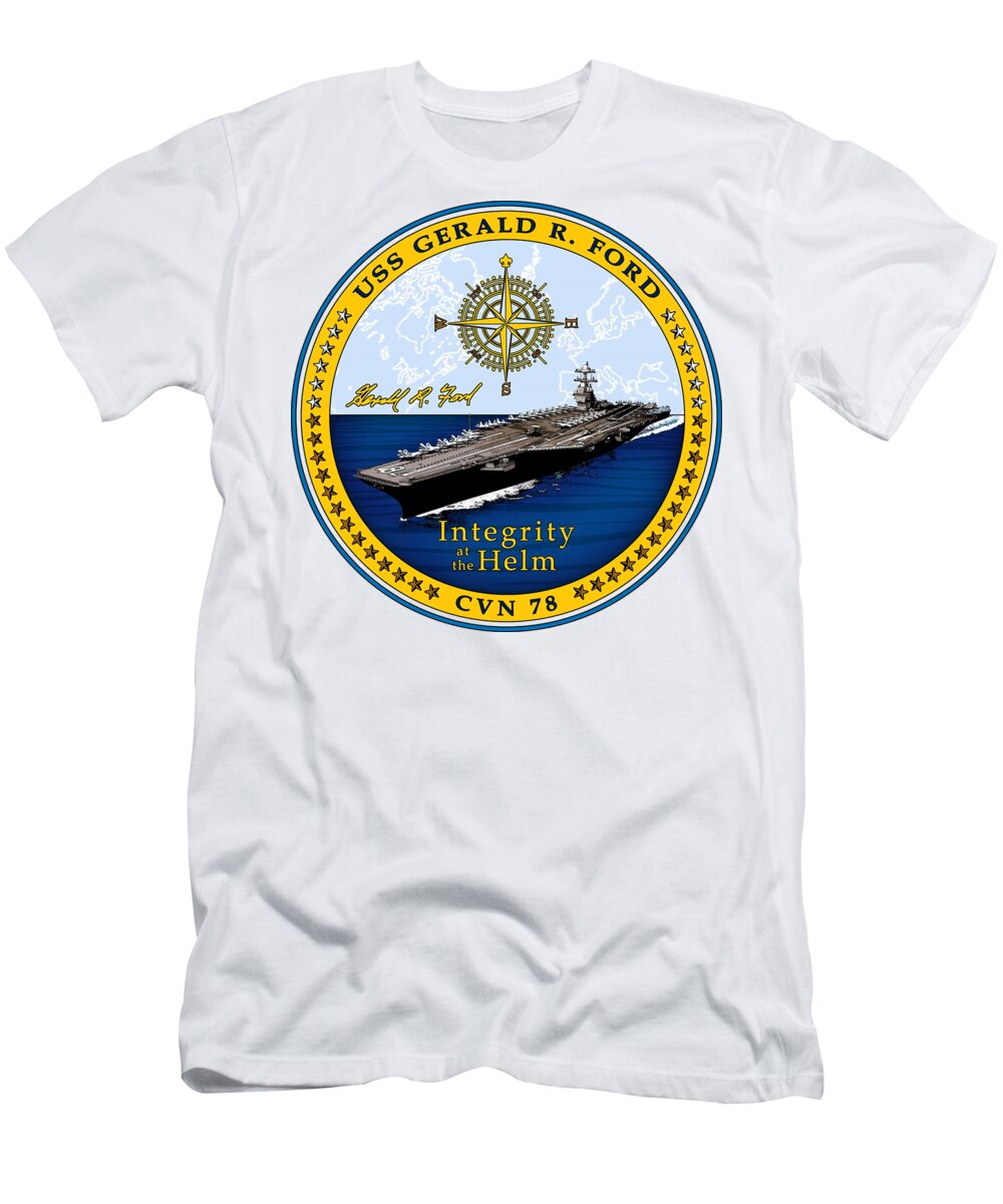 Aircraft Carrier T-Shirt featuring the digital art USS Gerald R Ford CVN 76 by Nikki Sandler