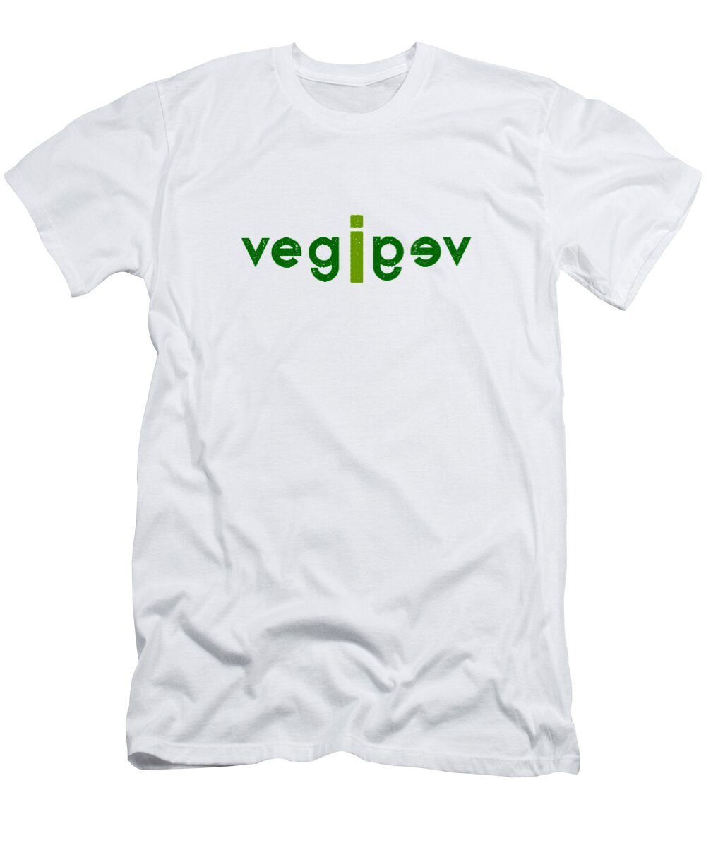  T-Shirt featuring the drawing VEG end to end with i - two greens by Charlie Szoradi
