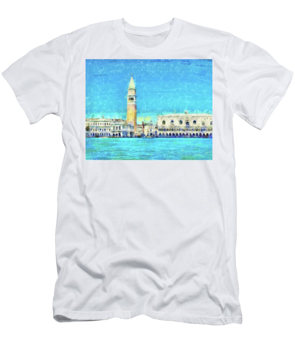 Venice T-Shirt featuring the painting Venice Italy San Marco Watercolor Style by Matthias Hauser
