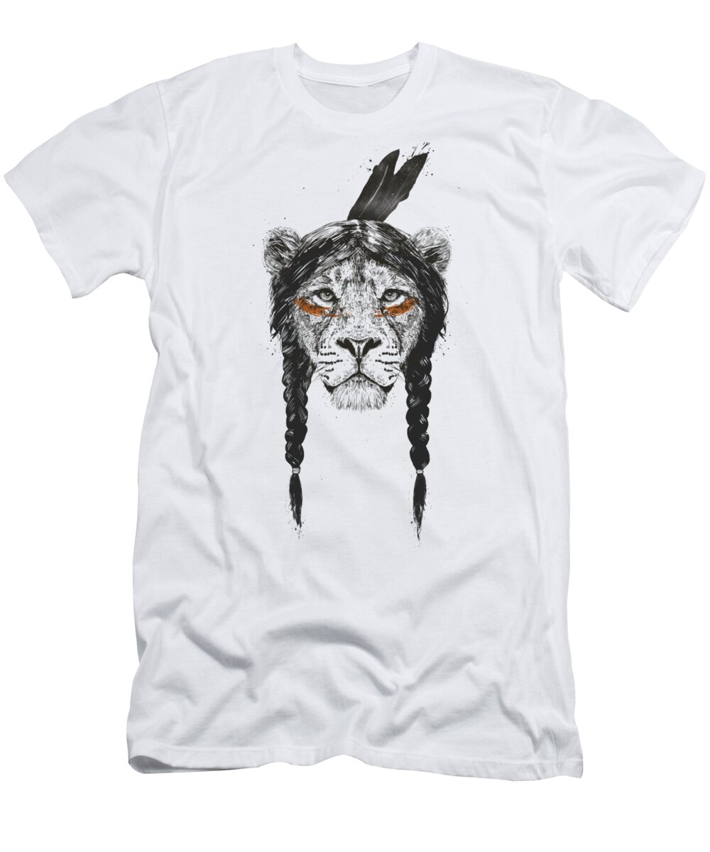 Lion T-Shirt featuring the drawing Warrior lion by Balazs Solti