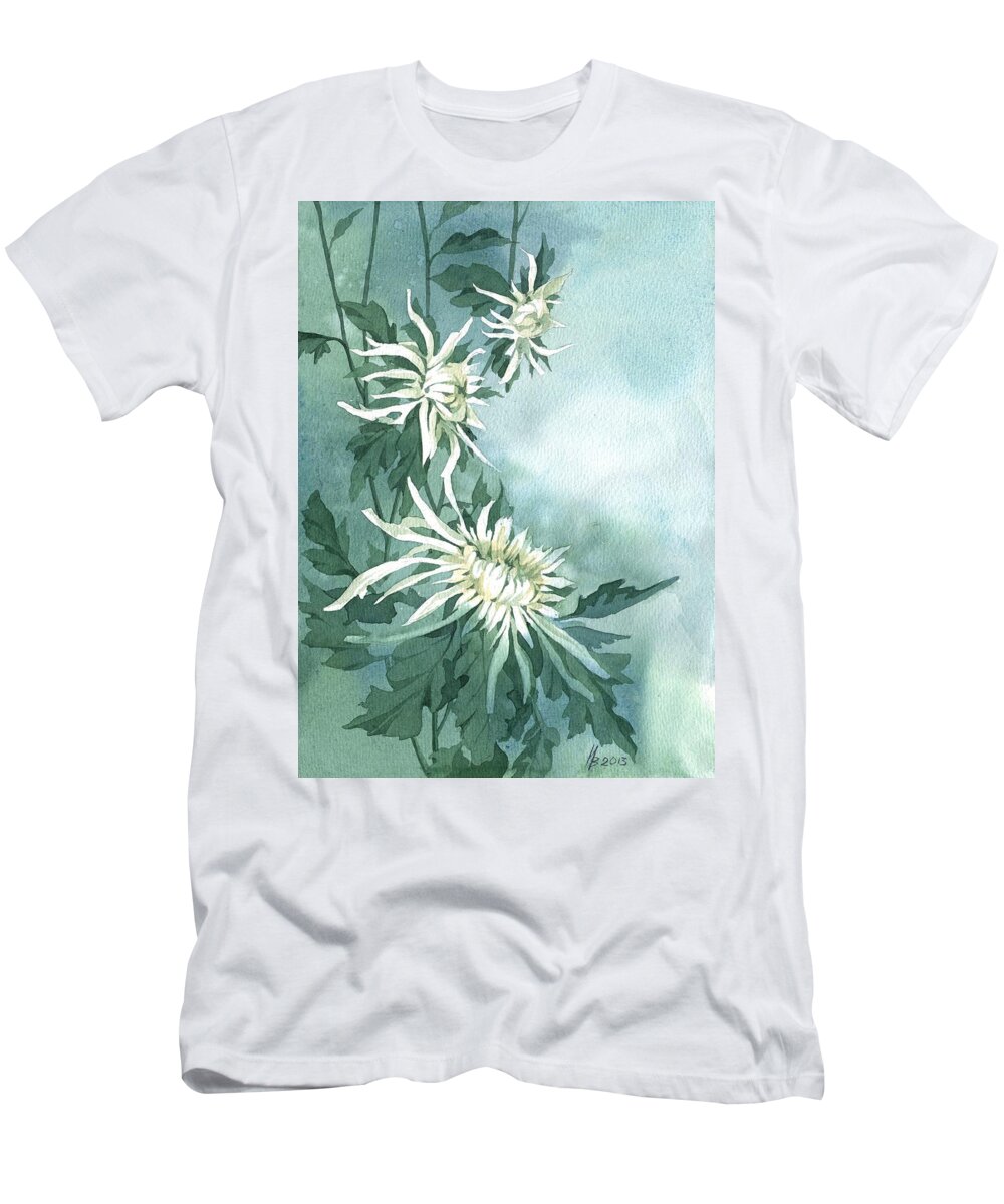 Russian Artists New Wave T-Shirt featuring the painting White Chrysanthemums Flowers by Ina Petrashkevich