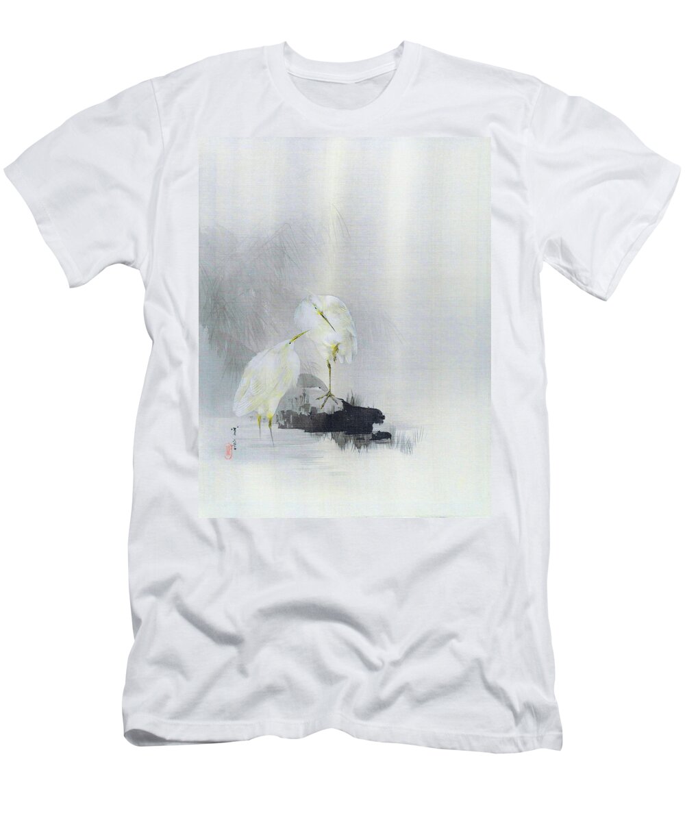 Watanabe Seitei T-Shirt featuring the painting White Egret - Digital Remastered Edition by Watanabe Seitei