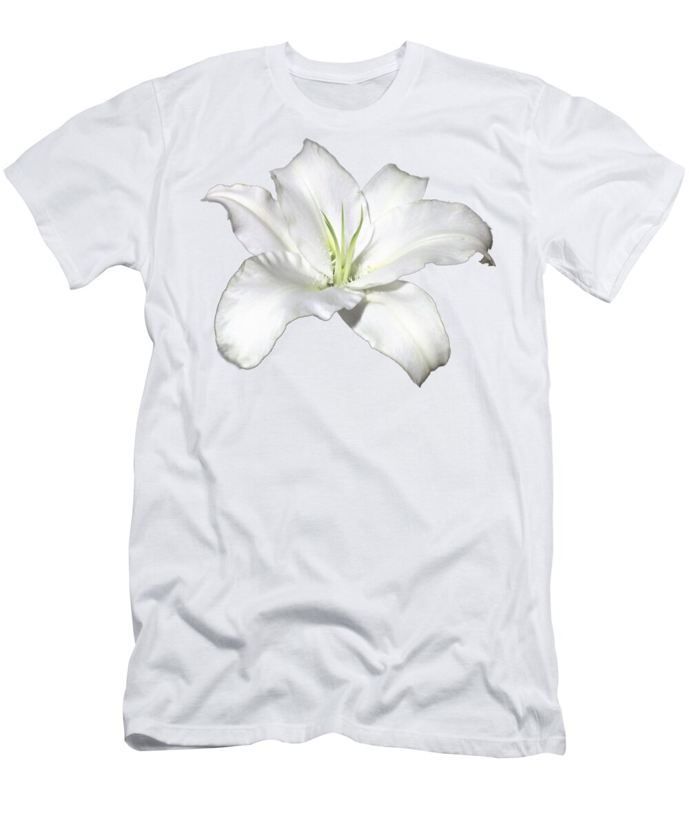 White T-Shirt featuring the photograph White Lily Flower Designs for Shirts by Delynn Addams