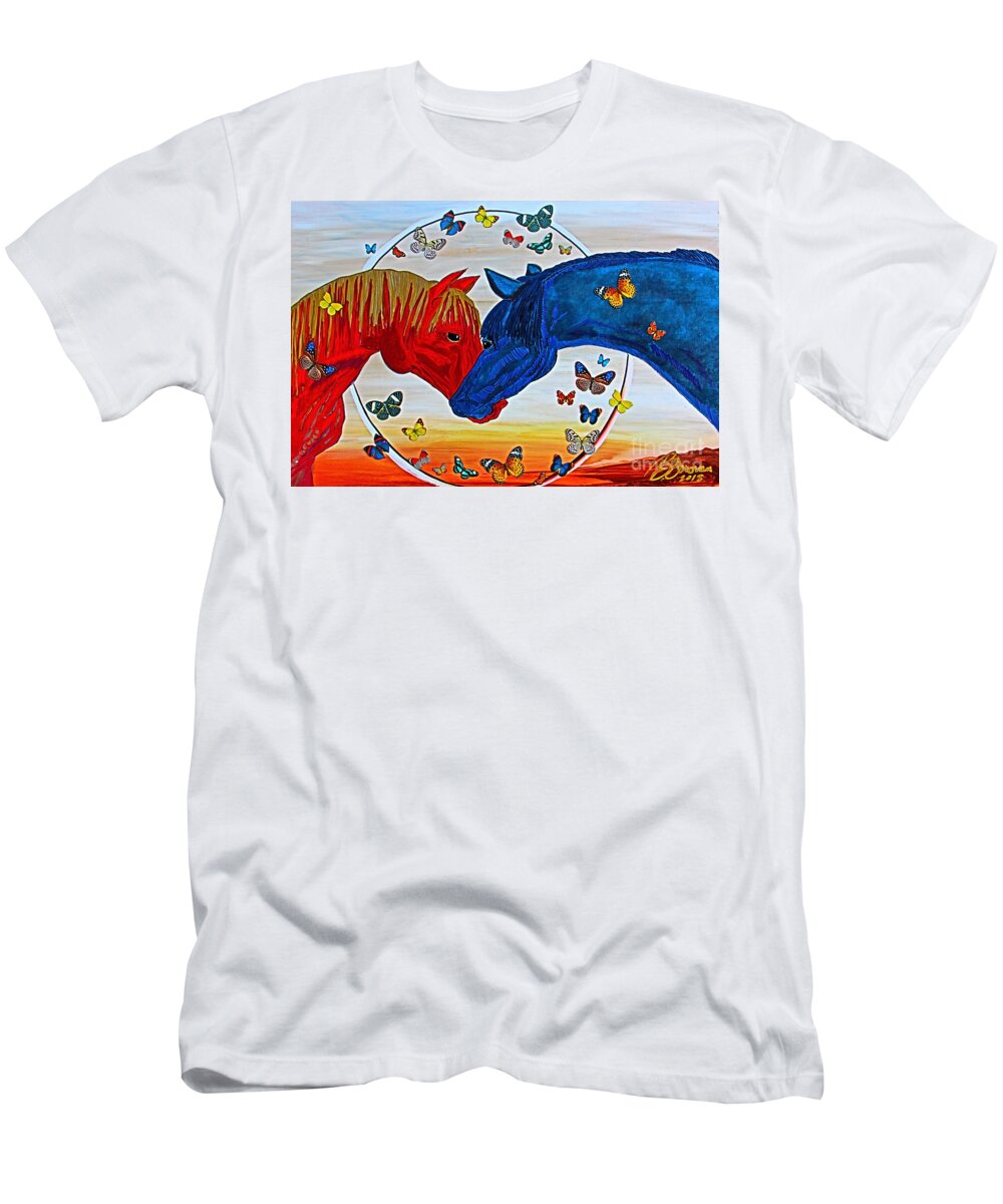 Prints T-Shirt featuring the painting Wild Horses Eclipse by Barbara Donovan