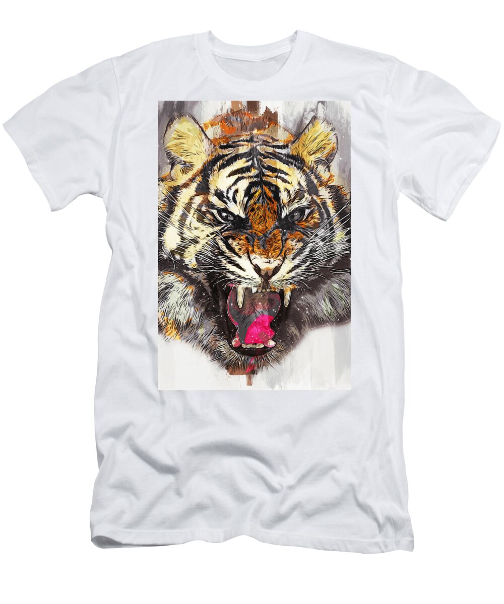Wild Tiger T-Shirt featuring the painting Wild Tiger - 21 by AM FineArtPrints