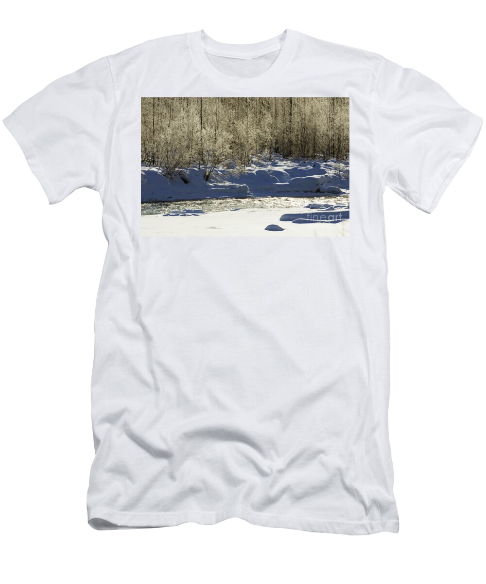 Winter T-Shirt featuring the photograph Winter stream near Hope on the Kenai Peninsula Alaska by Louise Heusinkveld