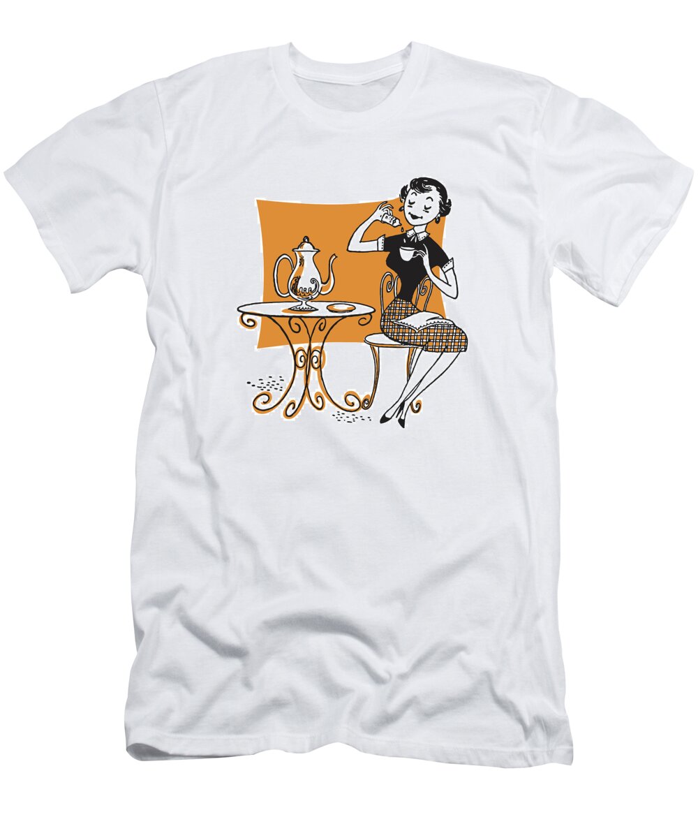 Adult T-Shirt featuring the drawing Woman Having Tea by CSA Images