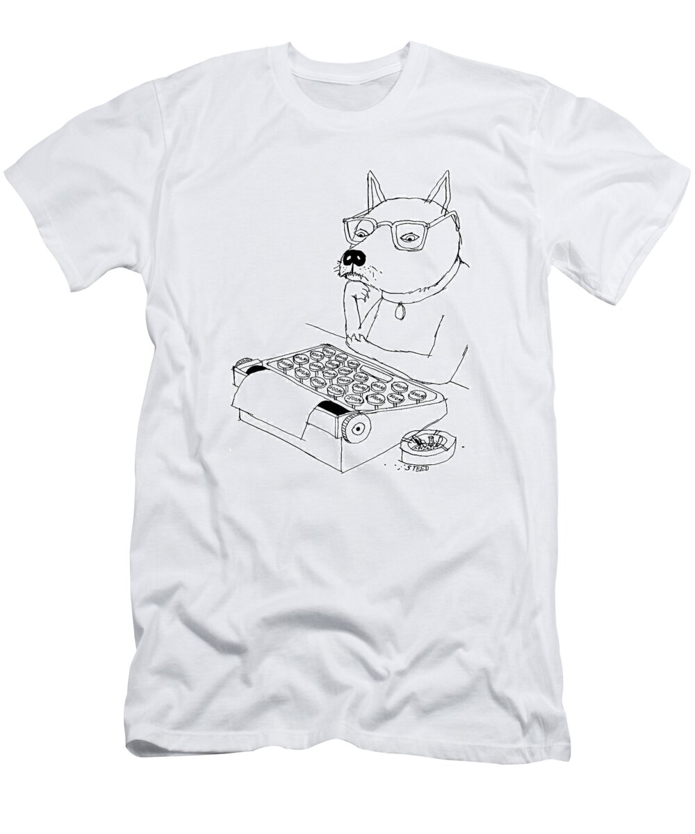 Captionless T-Shirt featuring the drawing Woof by Edward Steed