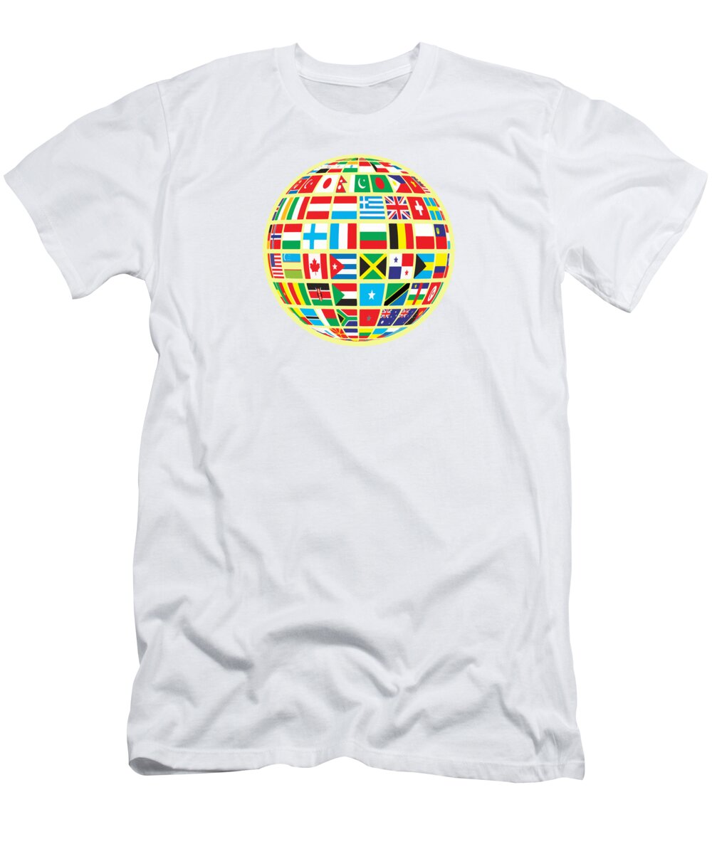 Planet T-Shirt featuring the digital art World Map Globe Atlas National Flags Earth Day by Mister Tee