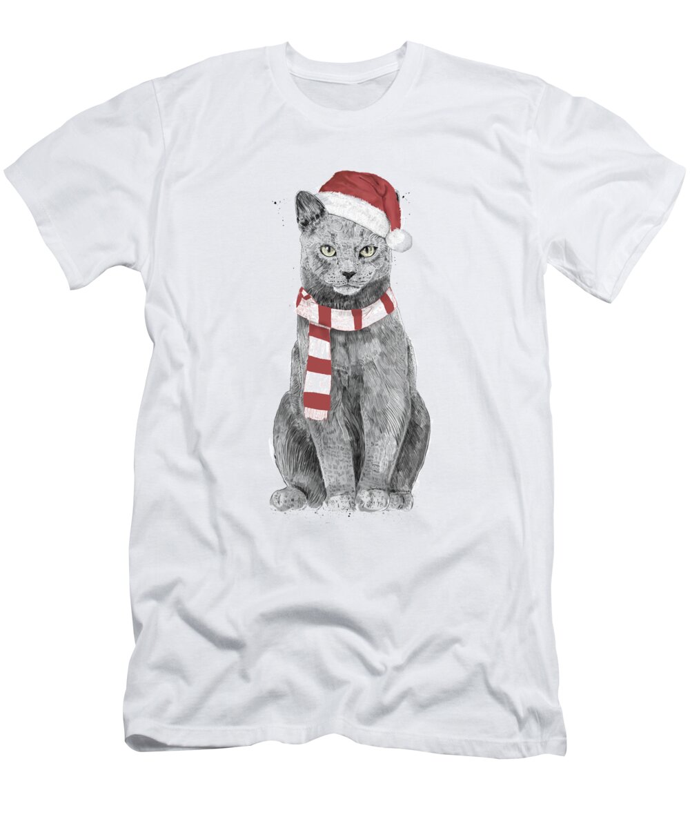 #faaAdWordsBest T-Shirt featuring the mixed media Xmas cat by Balazs Solti