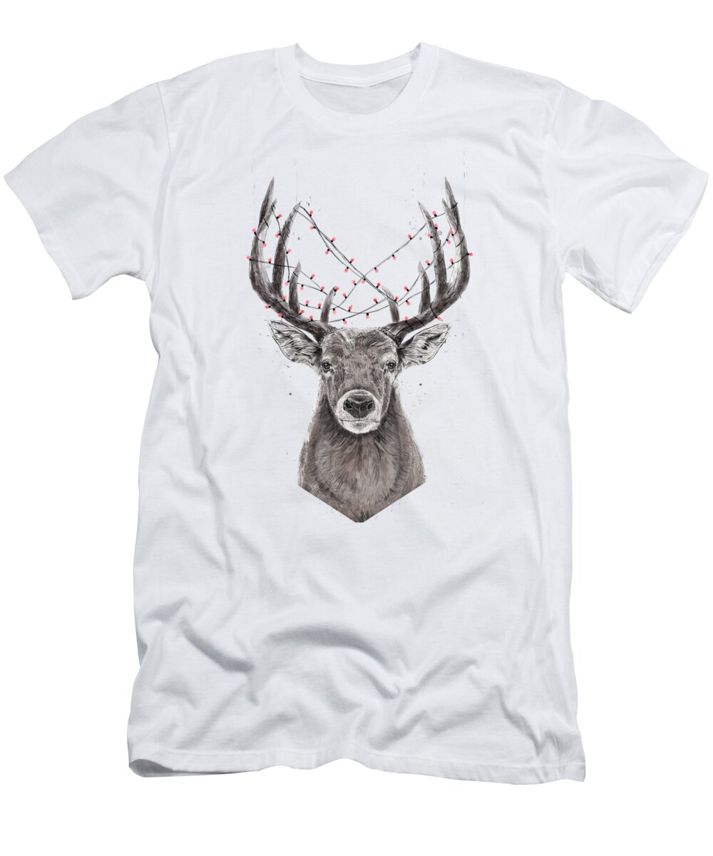Deer T-Shirt featuring the drawing Xmas deer by Balazs Solti