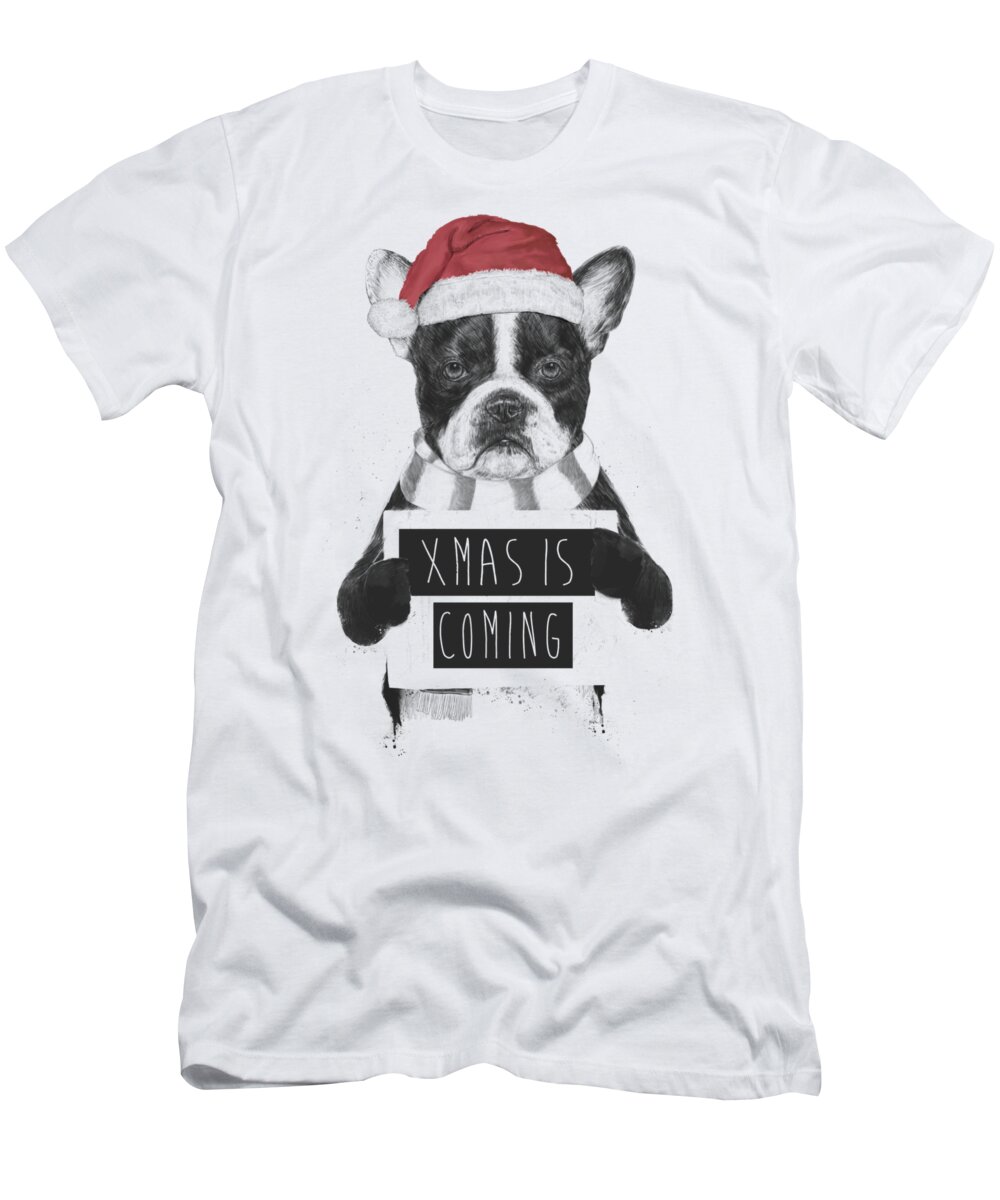 Bulldog T-Shirt featuring the mixed media Xmas is coming by Balazs Solti