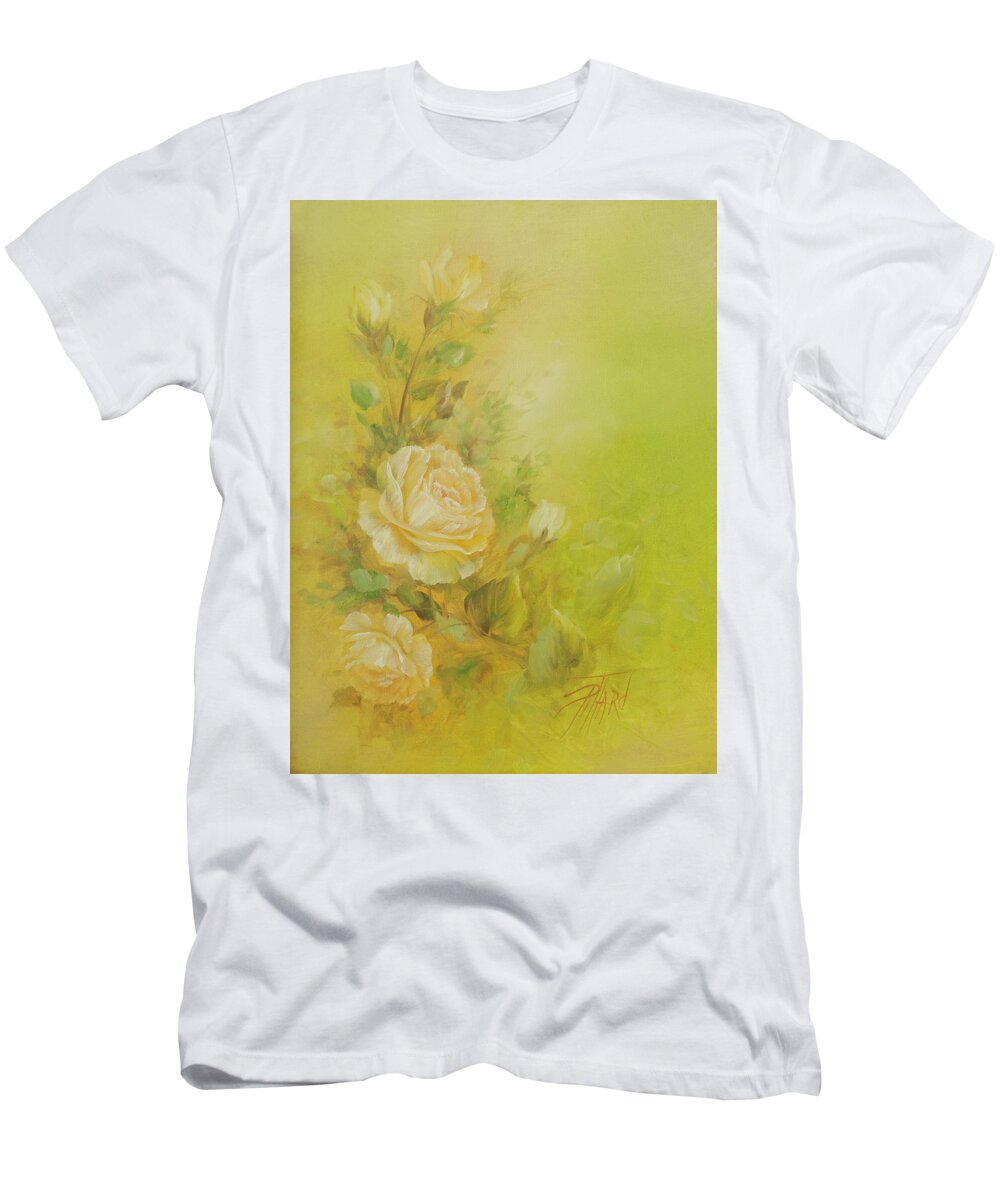 Flowers T-Shirt featuring the painting Yellow Roses Vignette by Lynne Pittard