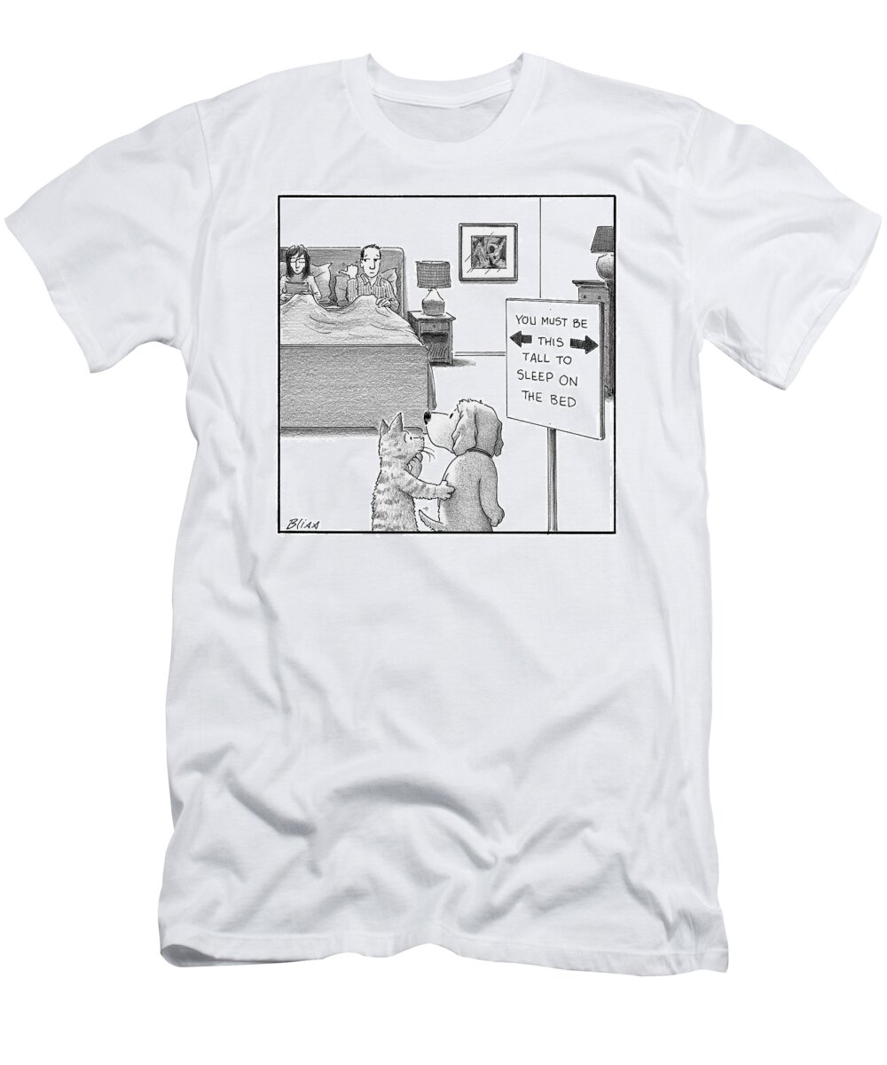 Captionless T-Shirt featuring the drawing You Must Be This Tall by Harry Bliss