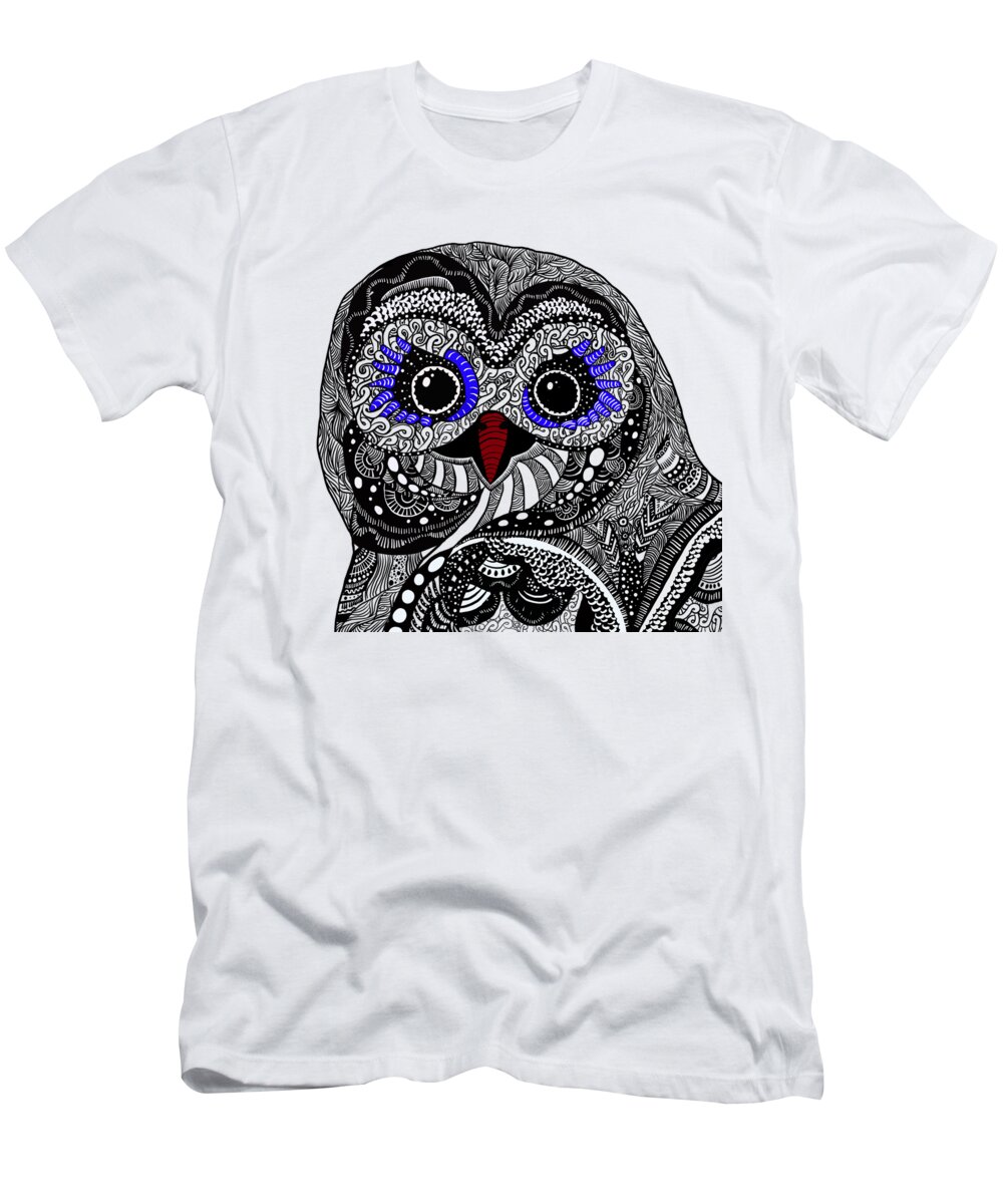 Zen T-Shirt featuring the drawing Zen Owl by Patricia Piotrak