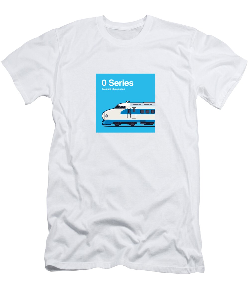 Shinkansen T-Shirt featuring the digital art 0 Series Shinkansen Bullet Train Side Cyan by Organic Synthesis