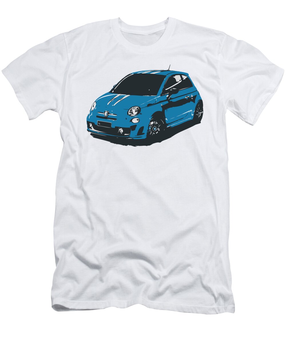 Retro T-Shirt featuring the digital art Blue Fiat 500 Abarth #1 by Thespeedart