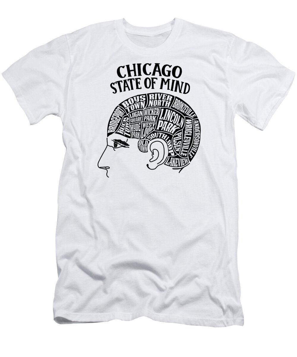Rogers Park T-Shirt featuring the digital art Chicago Illinois Brain Head Design #1 by Lance Gambis Art