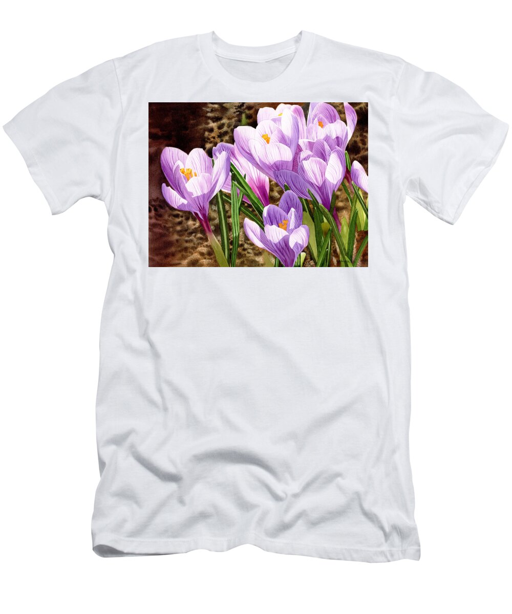 Crocus T-Shirt featuring the painting Early Spring by Espero Art