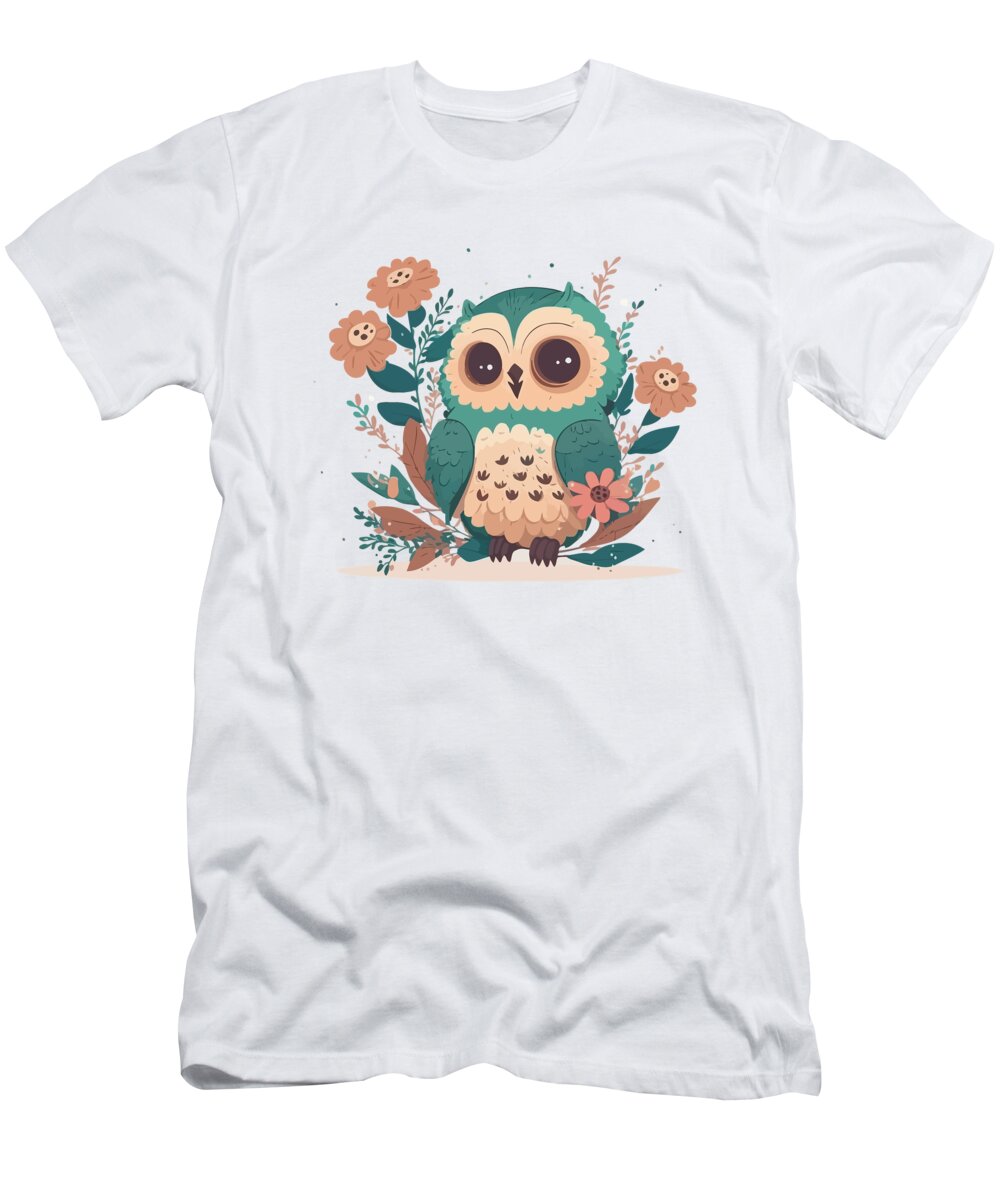 Floral T-Shirt featuring the digital art Floral Owl #1 by Amir Faysal