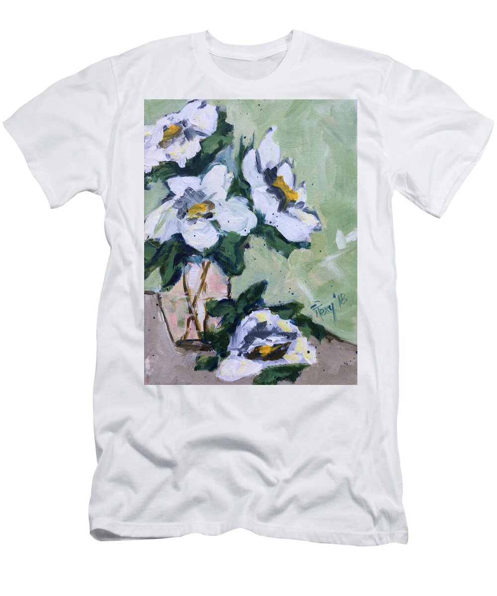 Gardenias T-Shirt featuring the painting Gardenias #1 by Roxy Rich