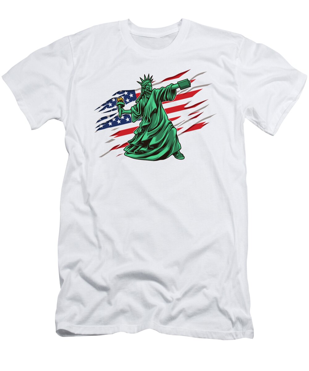 America T-Shirt featuring the digital art Lady Liberty Riot Anti Government #1 by Mister Tee
