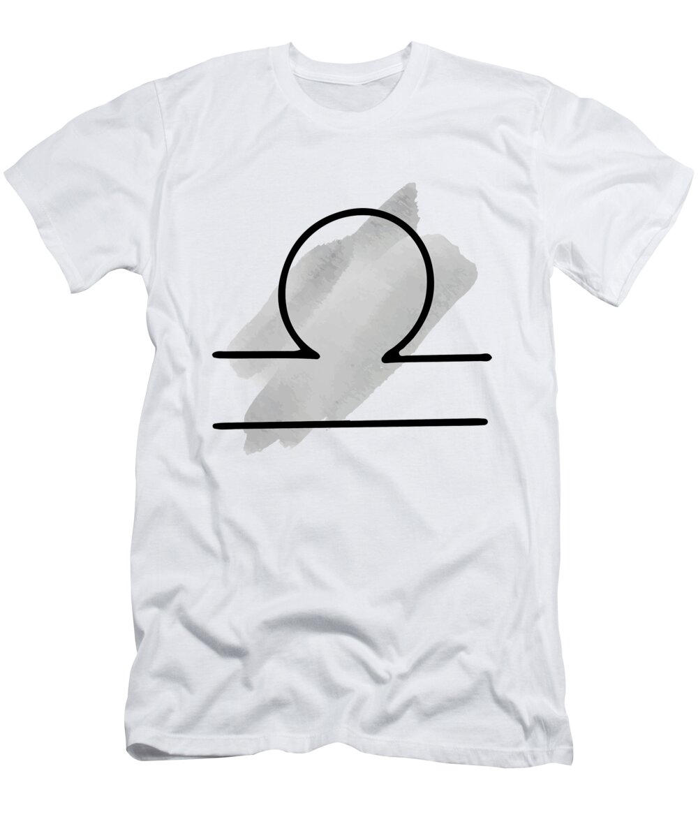 Star Sign Wall Art T-Shirt featuring the drawing LIBRA September 22 - October 21, The Scales, Symbols Horoscope And Astrology Line Signs, Zodiac Sign #1 by Mounir Khalfouf
