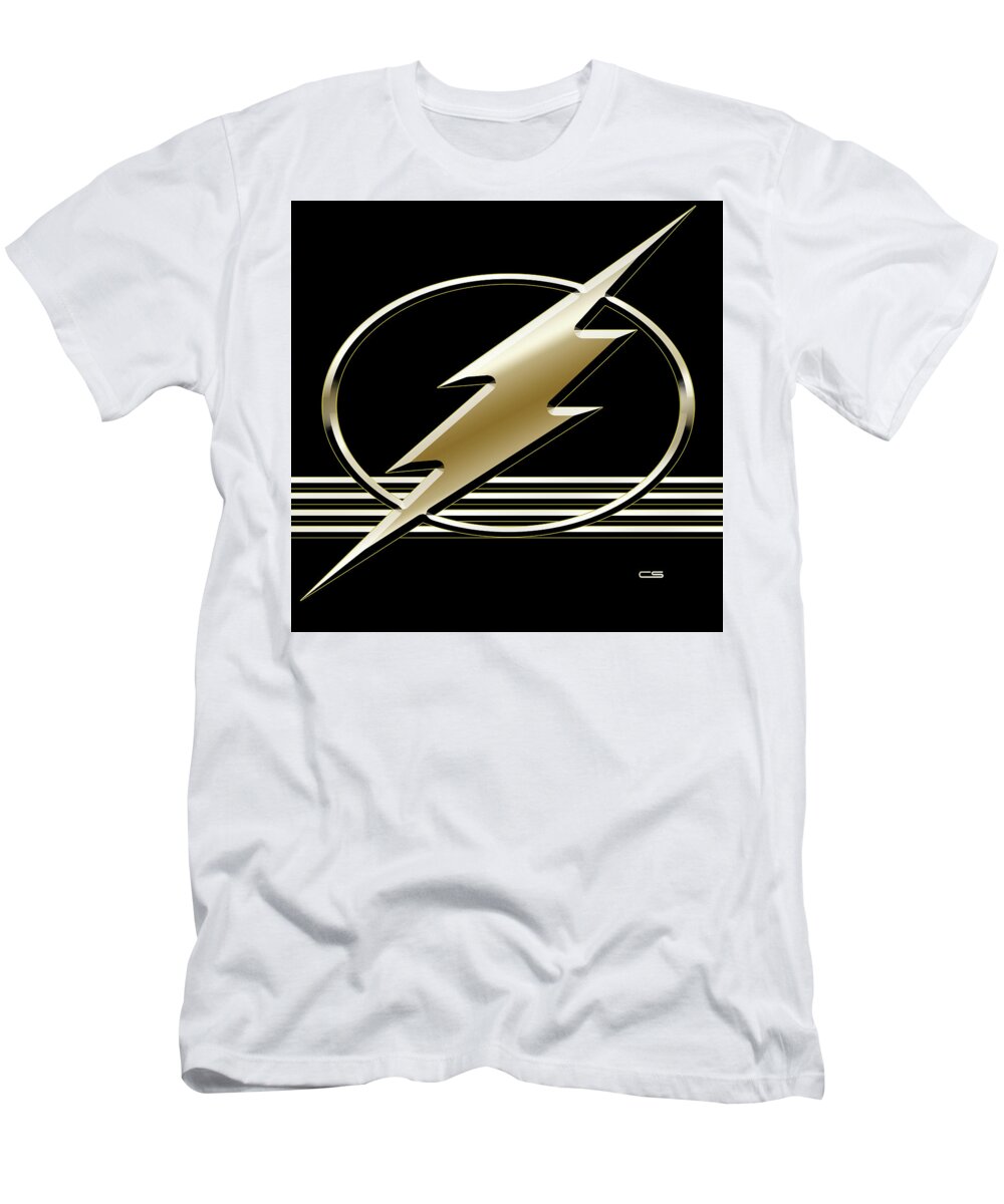 Staley T-Shirt featuring the digital art Lightning Bolt on Black by Chuck Staley