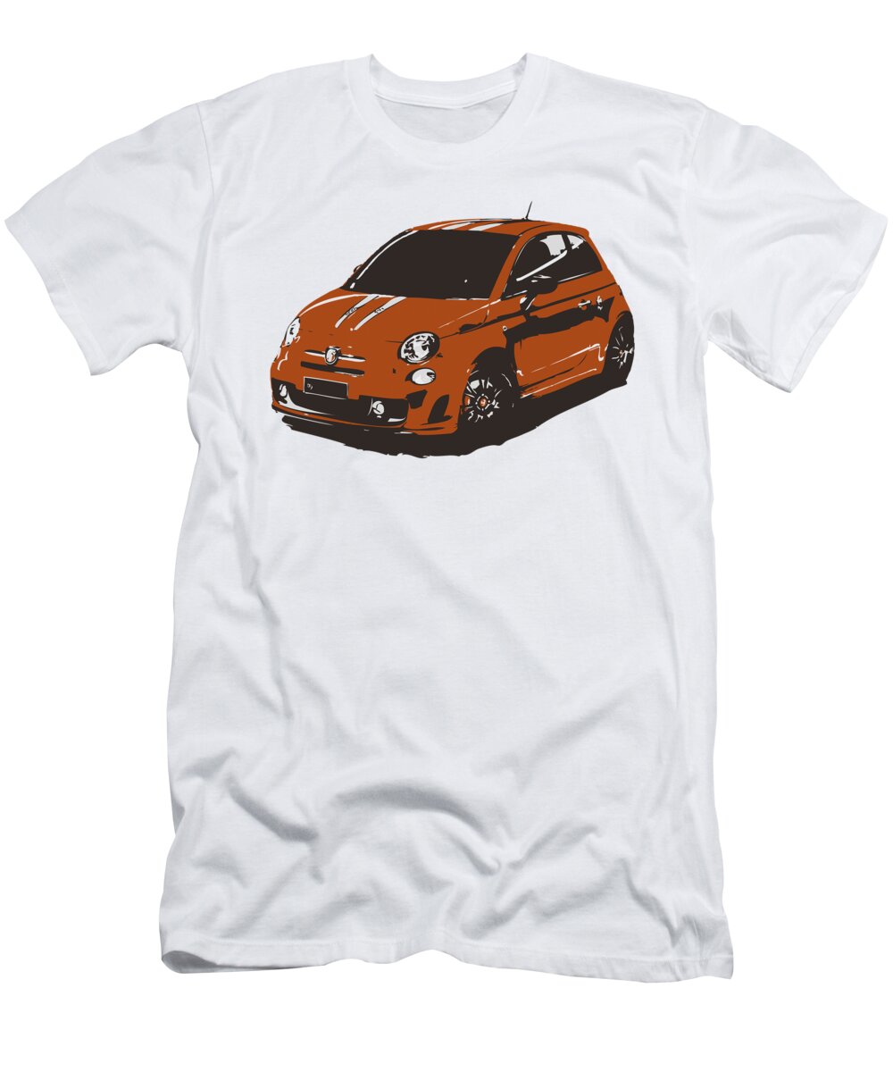 Retro T-Shirt featuring the digital art Orange Fiat 500 Abarth #1 by Thespeedart